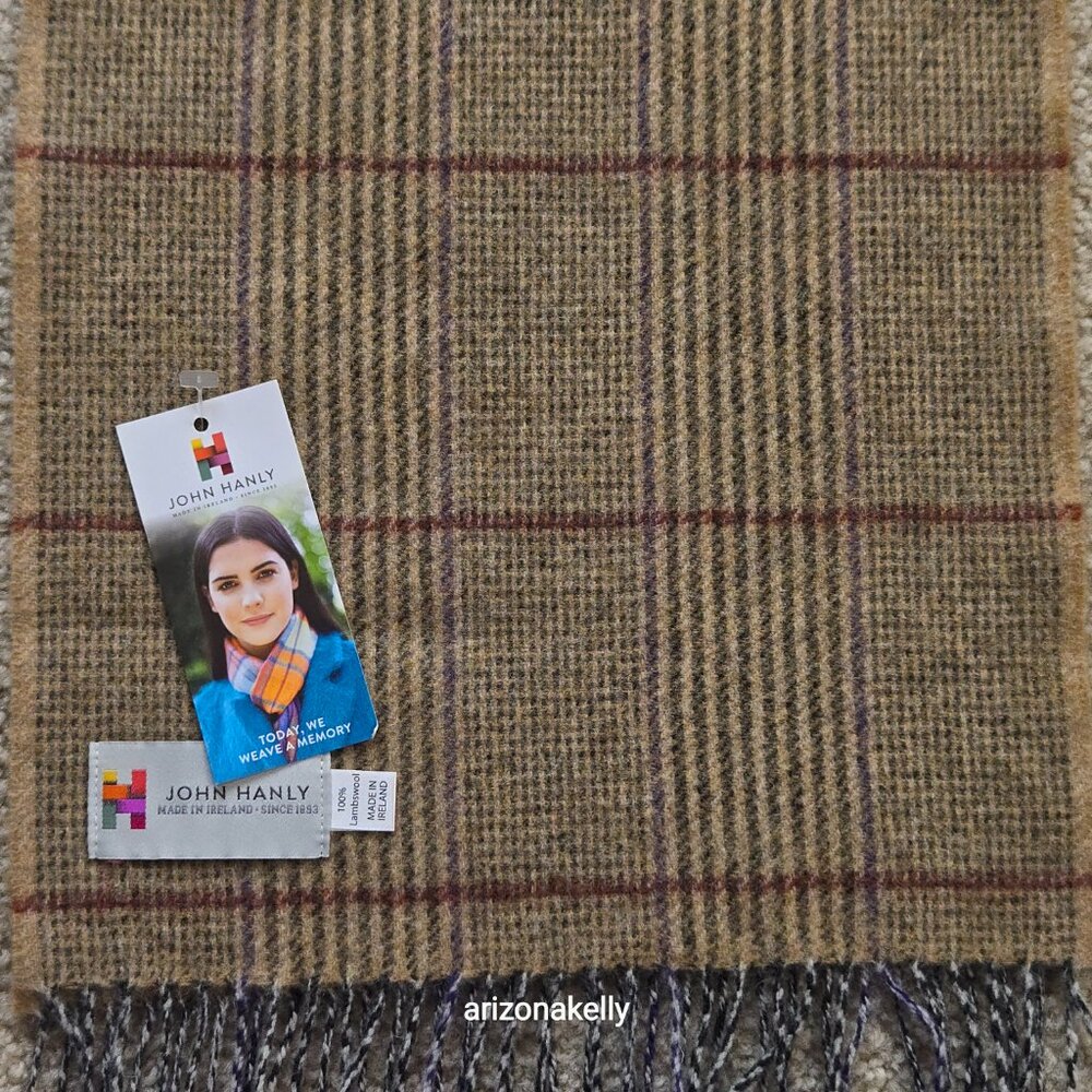 NWT John Hanly Lambswool Tan Plaid Scarf - Picture 5 of 10